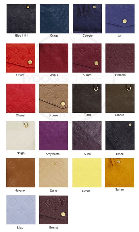 louis vuitton purses color chart.